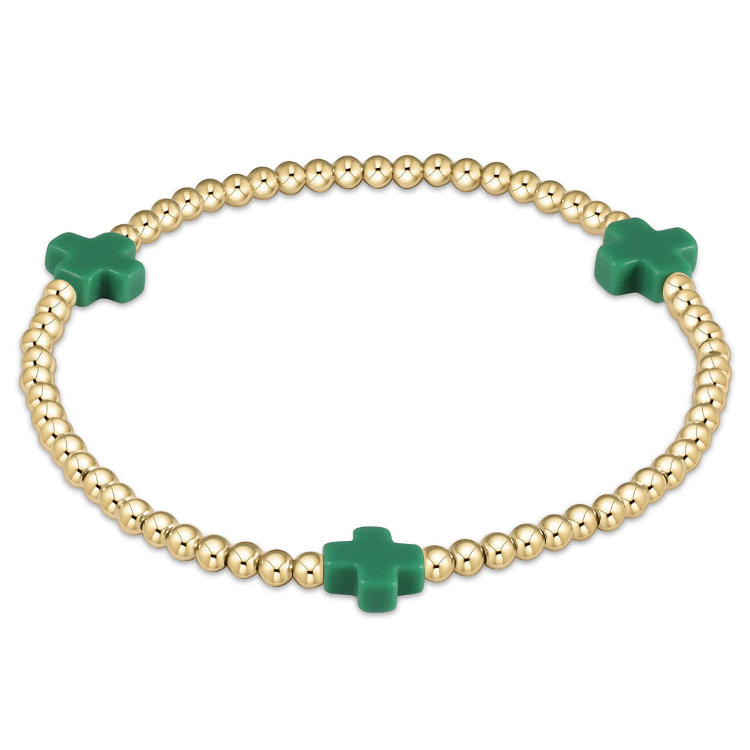 enewton Signature Cross Gold Pattern 3mm Bead Bracelet - Emerald