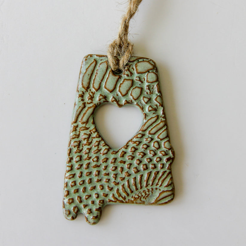 White Alabama State Ornament - Moss Green
