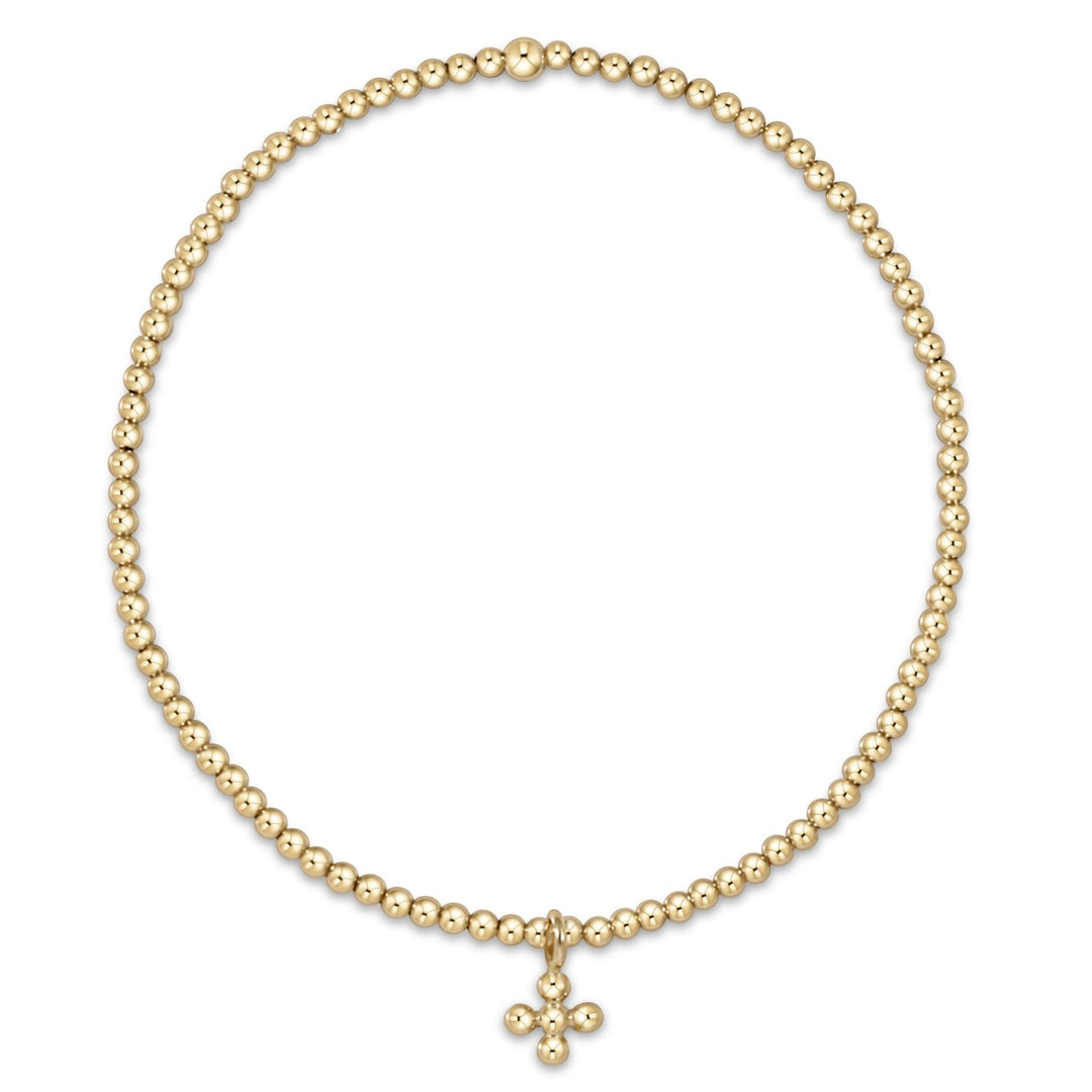 enewton Classic Gold 2.5mm Bead Bracelet - Classic Beaded Signature Cross Small G0old Charm