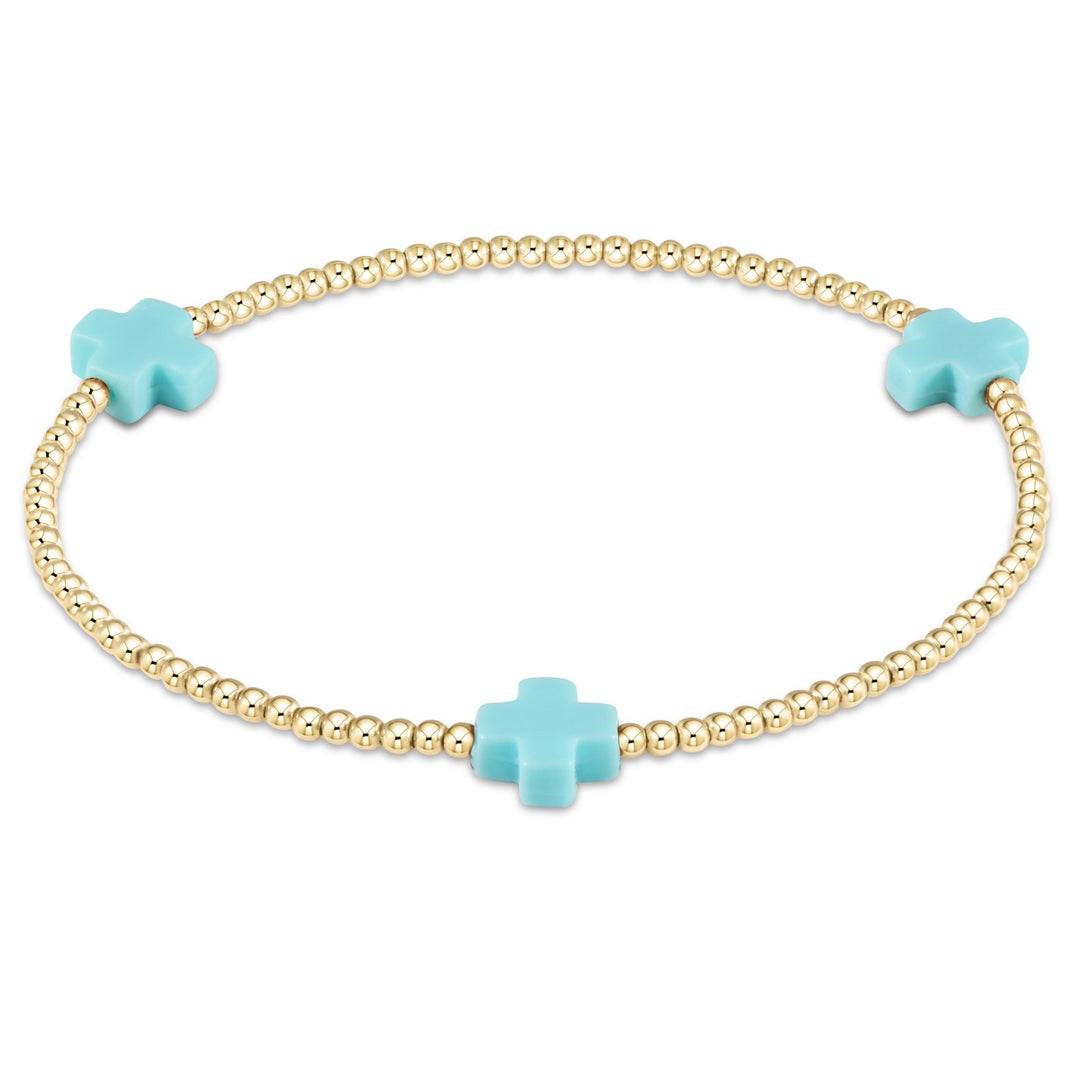 enewton Signature Cross Gold Pattern 2mm Bead Bracelet - Turquoise