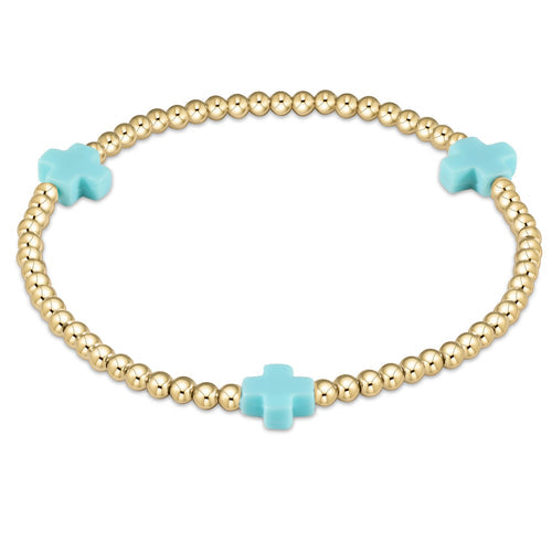 enewton Signature Cross Gold Pattern 3mm Bead Bracelet - Turquoise