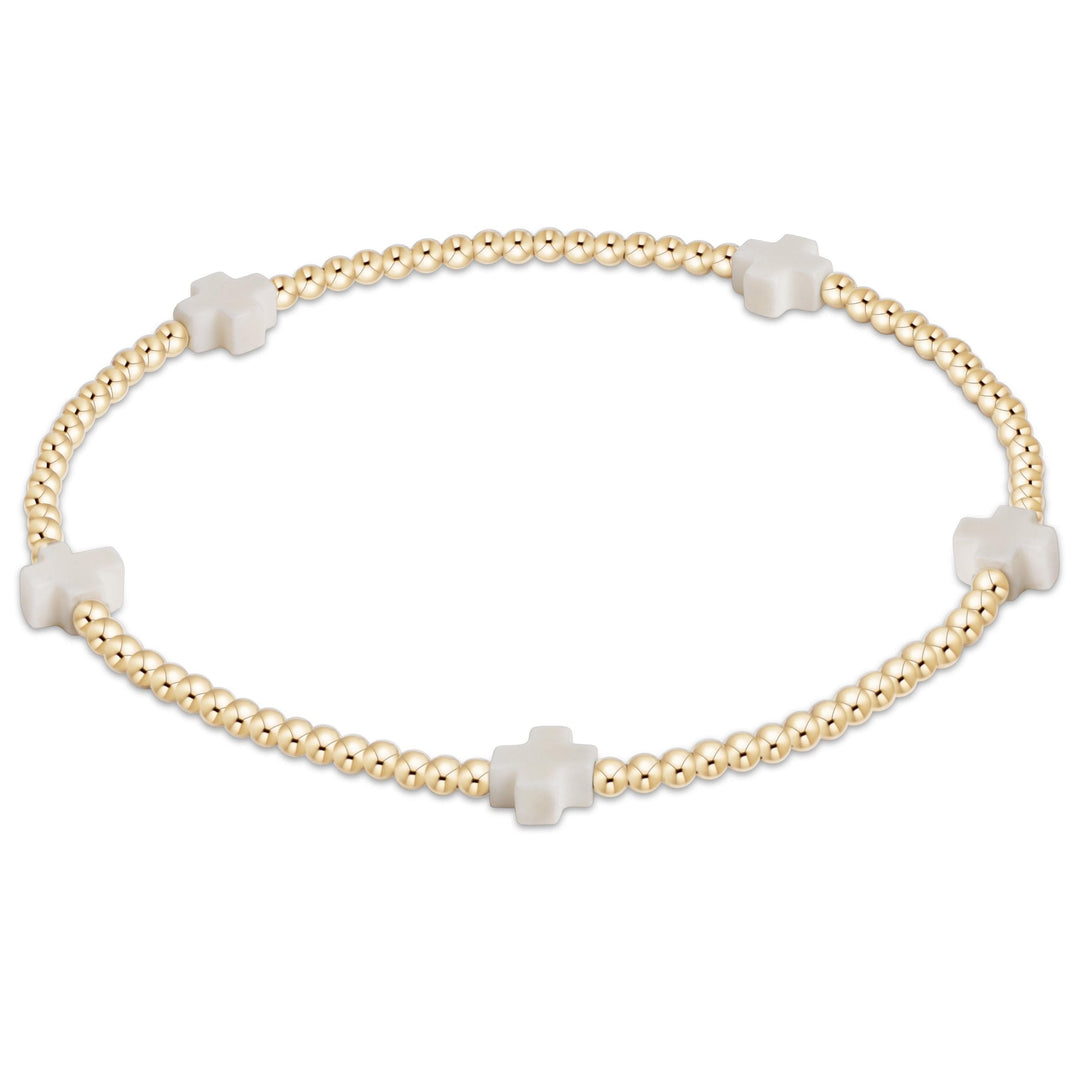 enewton egirl Signature Cross Small Gold Pattern 2mm Bead Bracelet - OffWhite