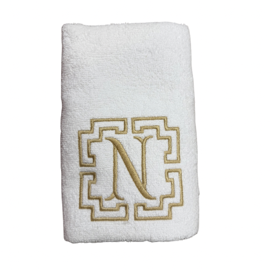 Hanging By A Thread White Looped Terry Towel w/Letter