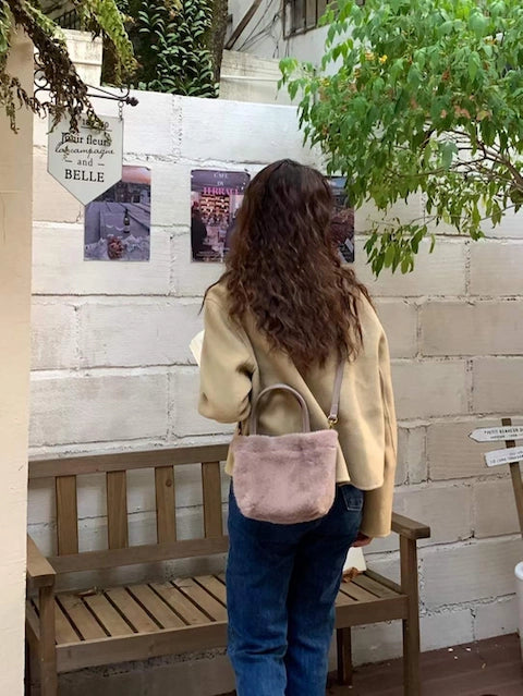 Pretty Persuasions Small Fur Tote - Khaki