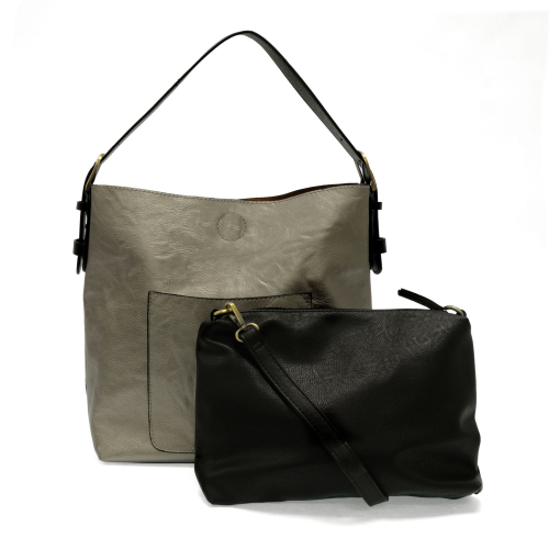 Joy Susan Classic Hobo Handbag - Metallic Platinum/Black Handle