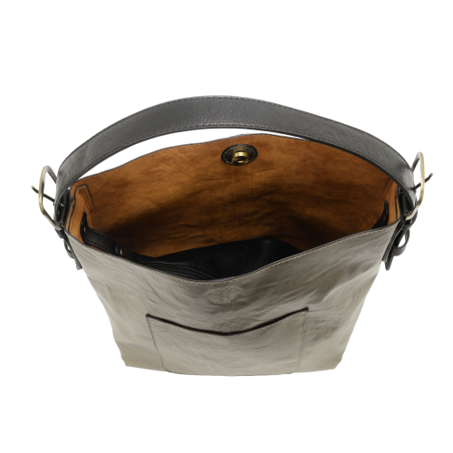 Joy Susan Classic Hobo Handbag - Metallic Platinum/Black Handle