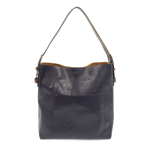 Joy Susan Classic Hobo Handbag - Midnight Blue/Coffee Handle/Silver Buckle