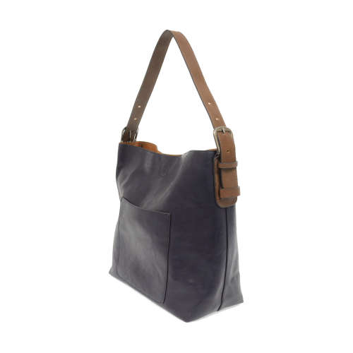 Joy Susan Classic Hobo Handbag - Midnight Blue/Coffee Handle/Silver Buckle