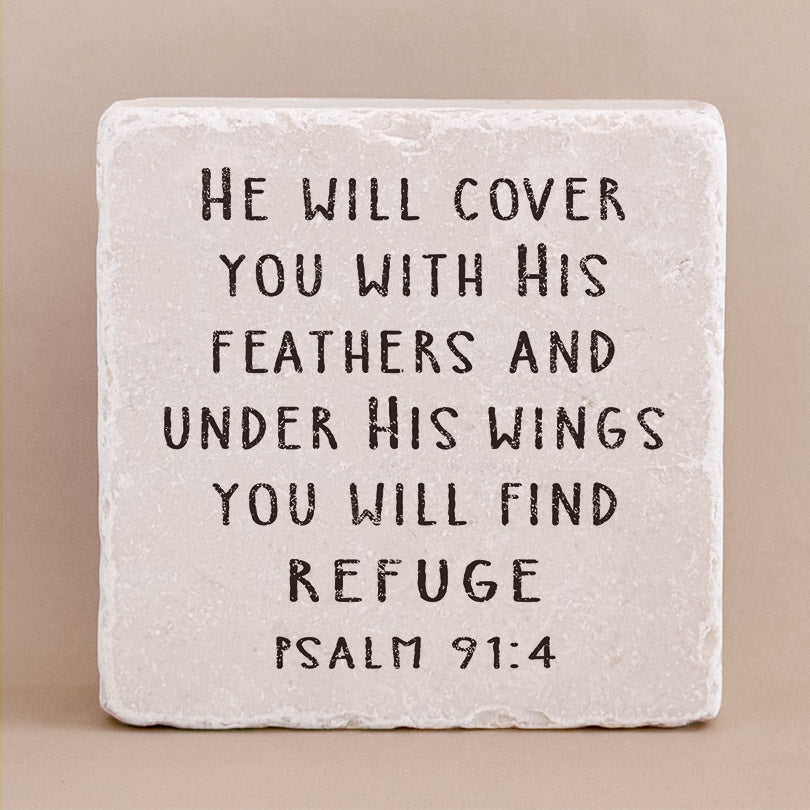 Twelve Stone Art Psalm 91:4 Scripture Stone (2 x 2 x ⅜") Magnetic