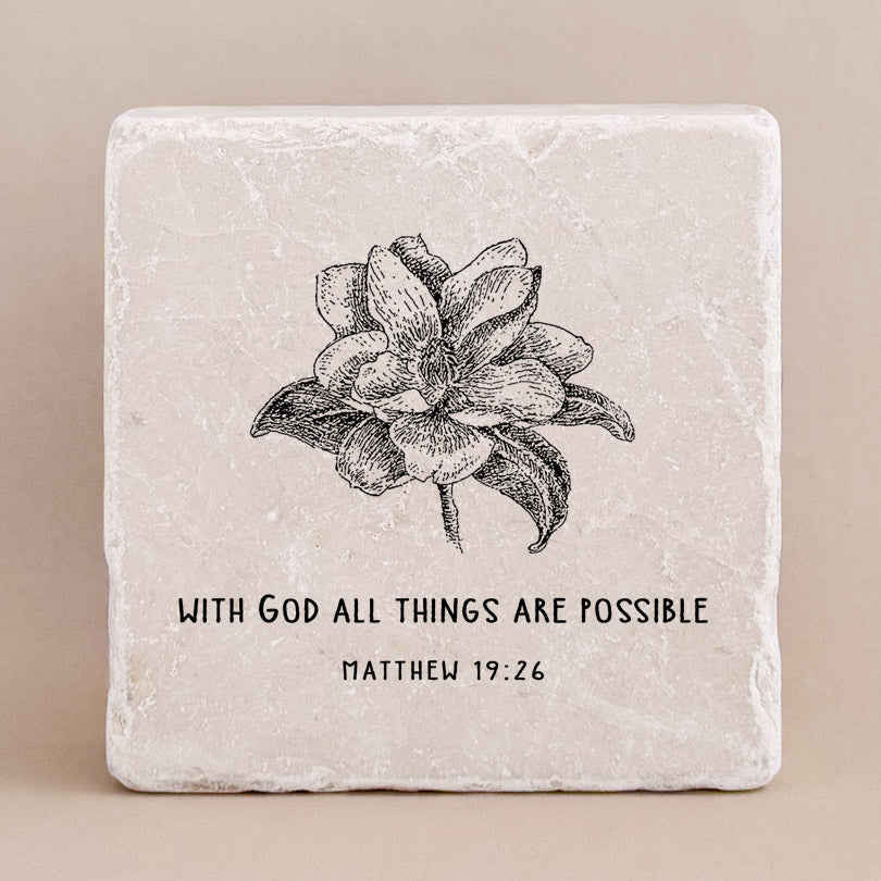 Twelve Stone Art Matthew 19:26 Scripture Stone (2 x 2 x 1")