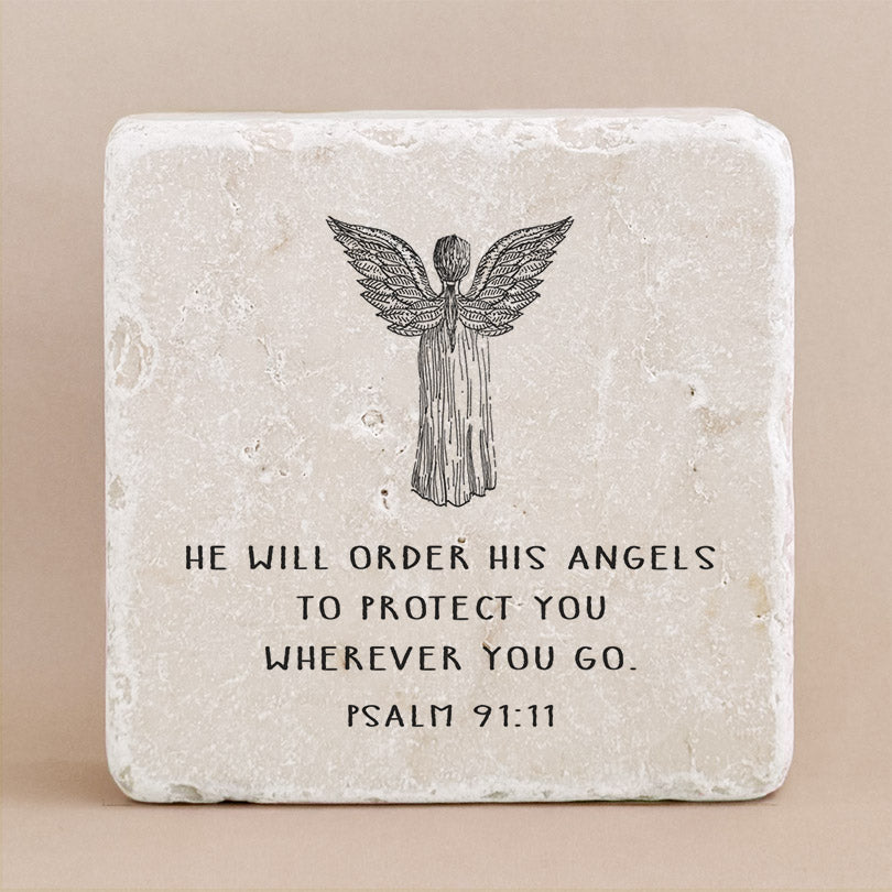Twelve Stone Art Angel Psalm 91:11 Scripture Stone (2 x 2 x ⅜") Magnetic