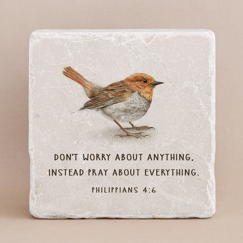 Twelve Stone Art Bird Philippians 4:6 Scripture Stone (2 x 2 x ⅜") Magnetic