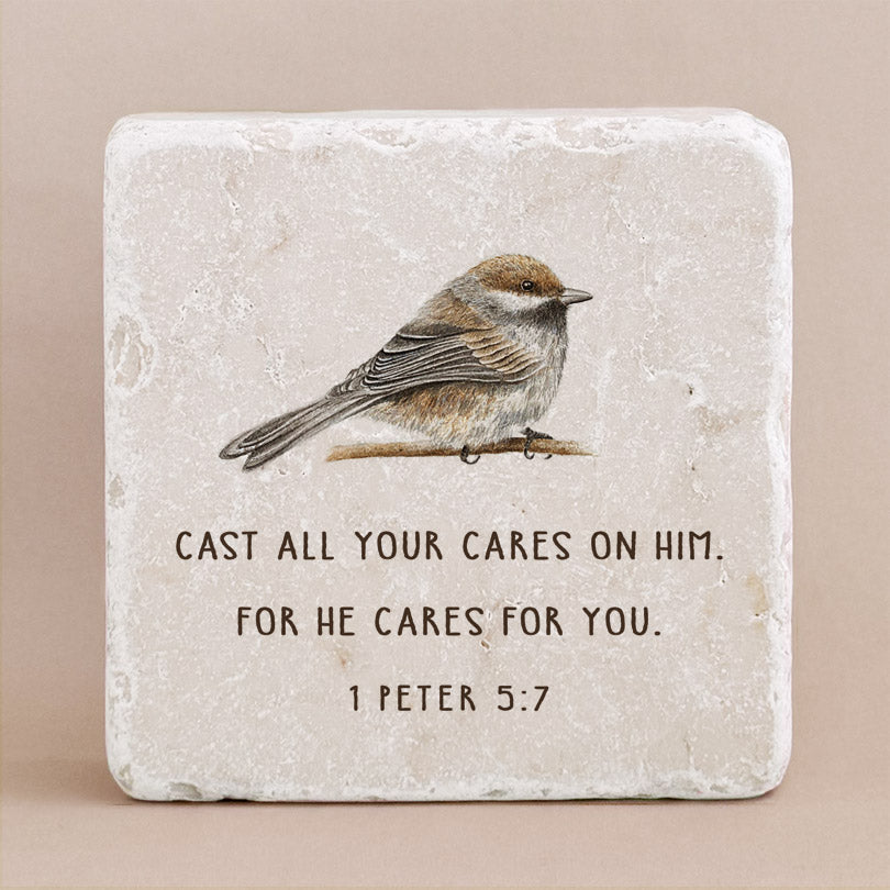 Twelve Stone Art 1 Peter 5:7 Scripture Stone (2 x 2 x 1")