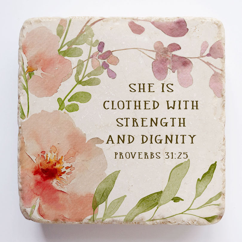 Twelve Stone Art Proverbs 31:25 Scripture Stone (2 x 2 x 1")