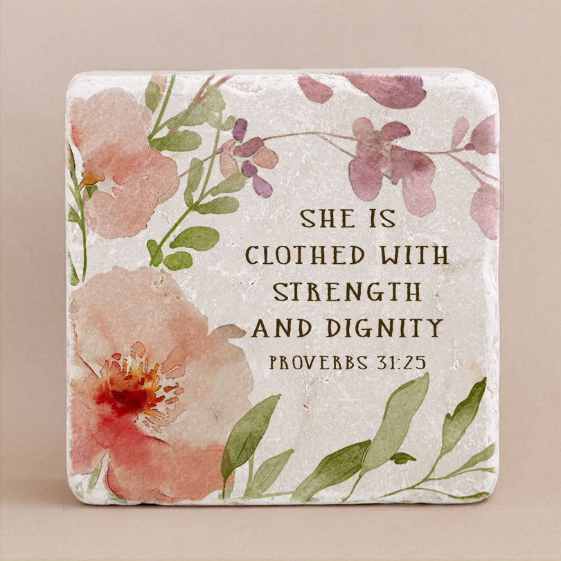 Twelve Stone Art Proverbs 31:25 Scripture Stone (2 x 2 x 1")