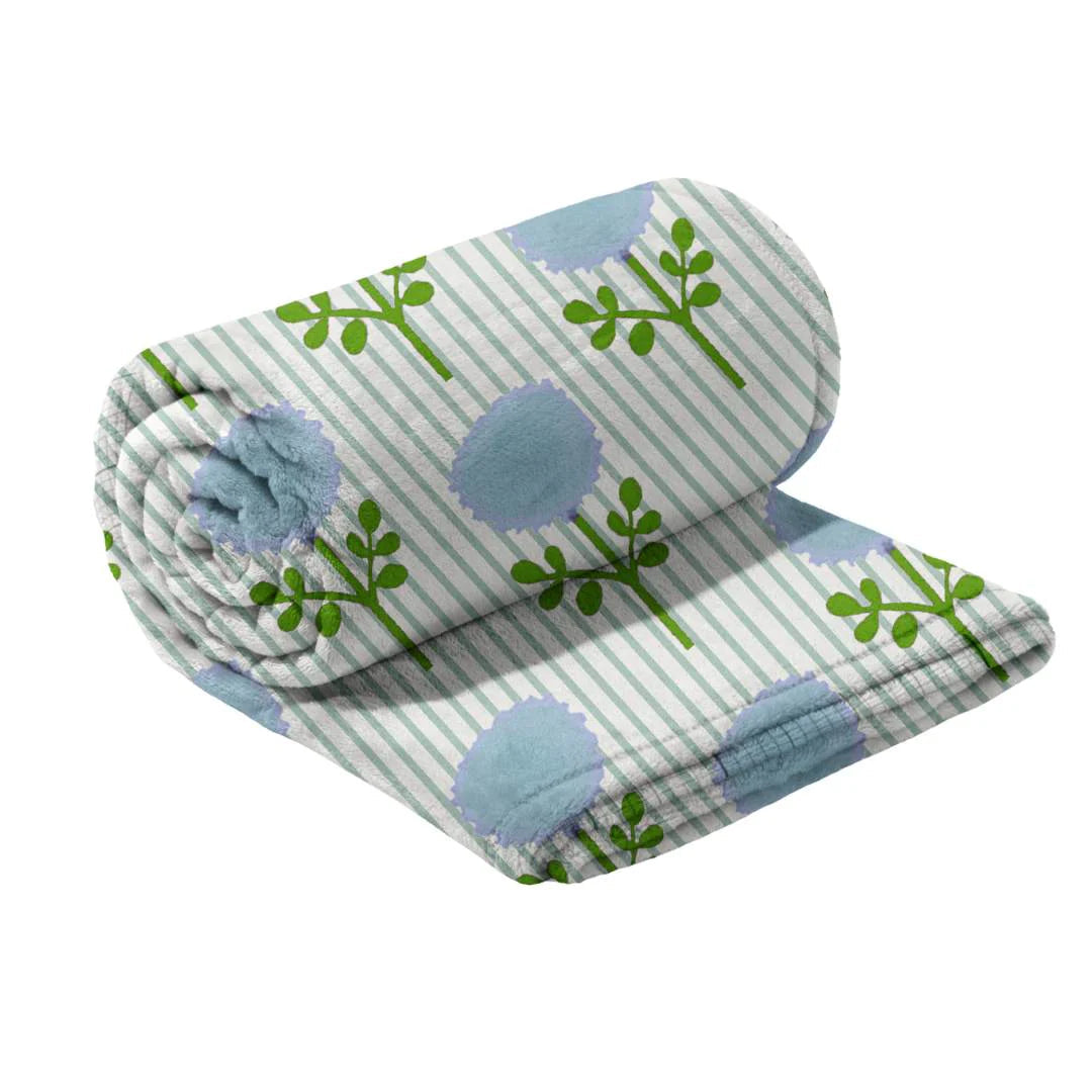 Laura Park Marigold Ticking Stripe Blue Fleece Blanket