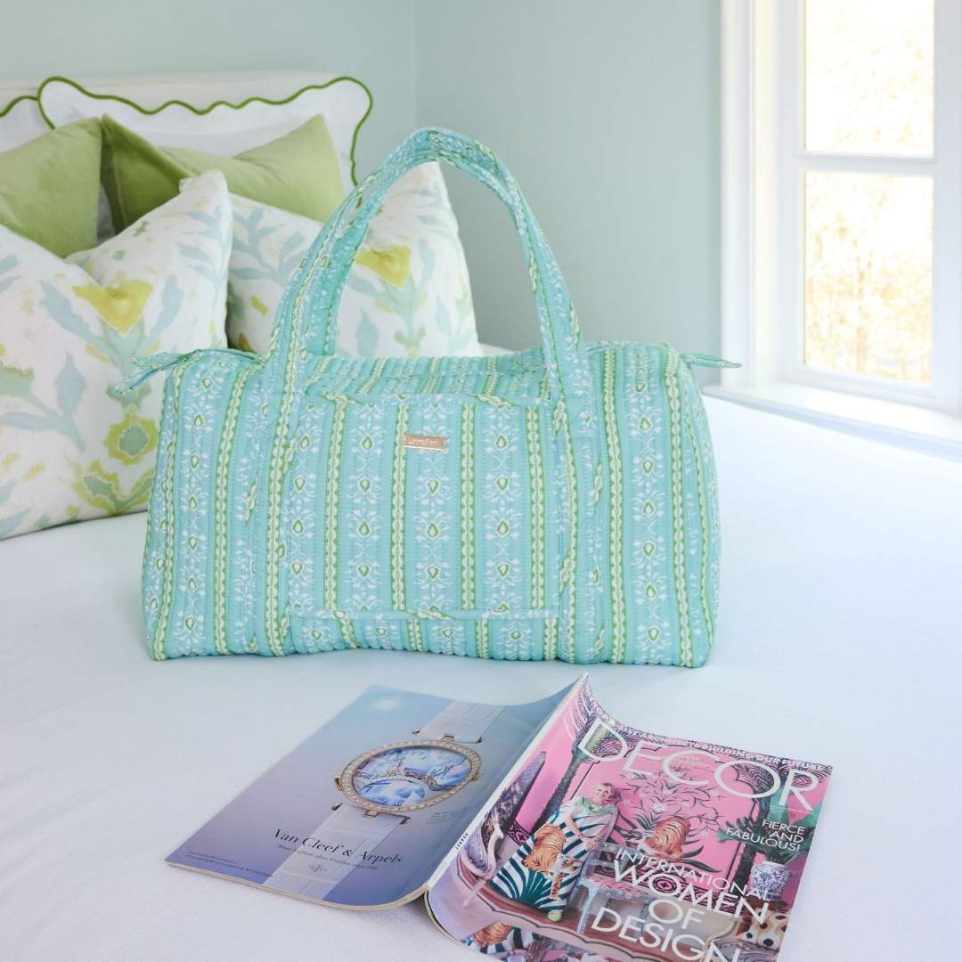 Laura Park Rosemary Stripe Blue Signature Quilted Duffle Bag