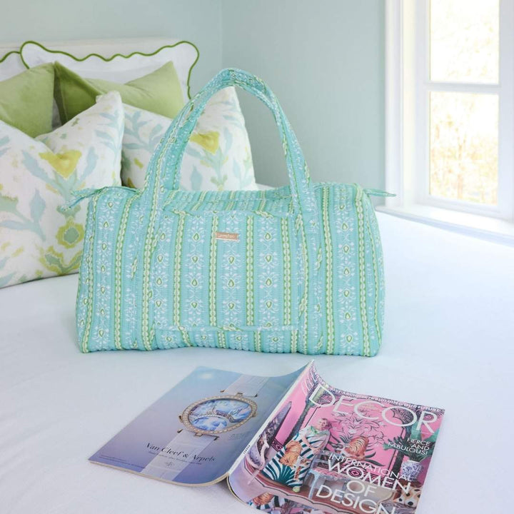Laura Park Rosemary Stripe Blue Signature Quilted Duffle Bag