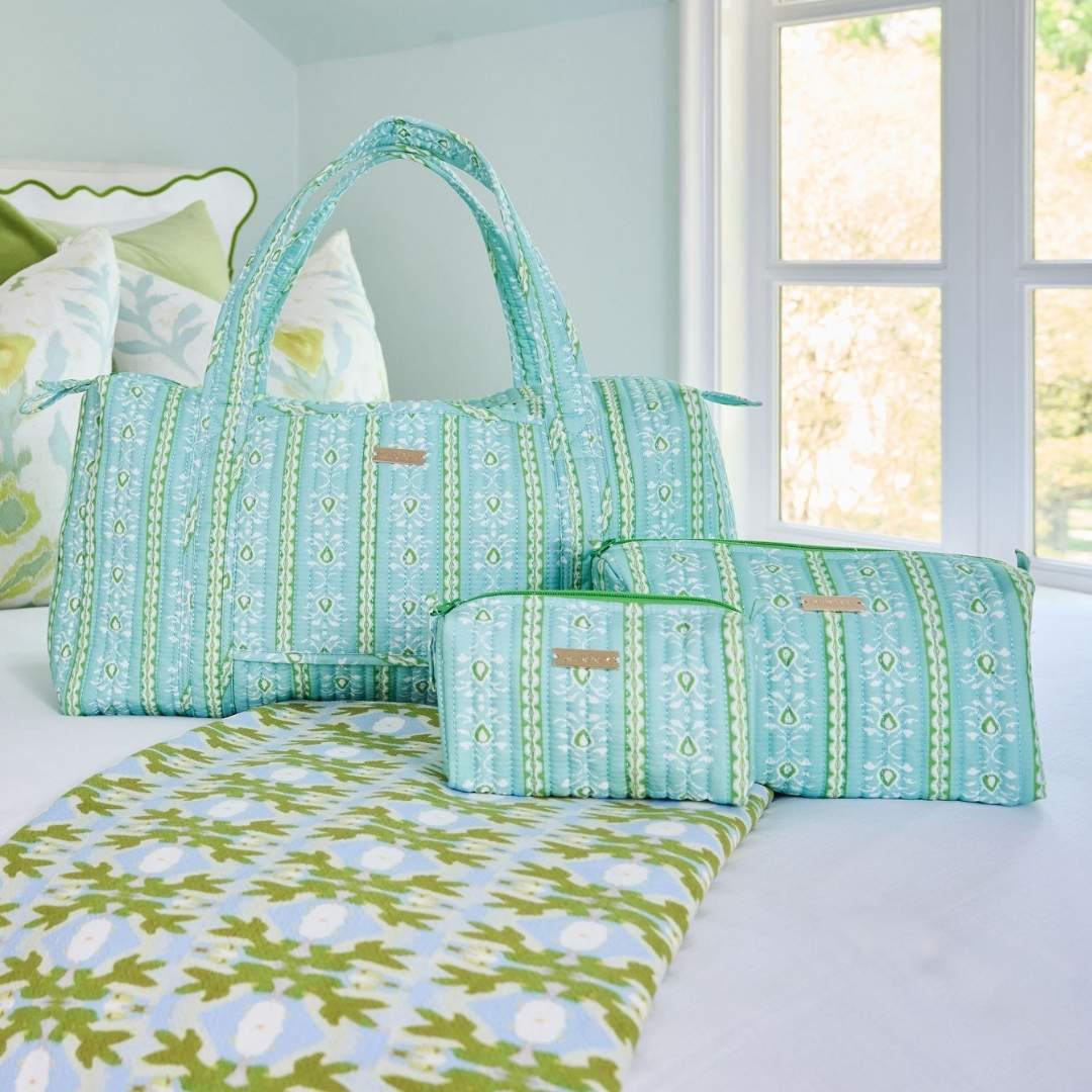 Laura Park Rosemary Stripe Blue Signature Quilted Duffle Bag