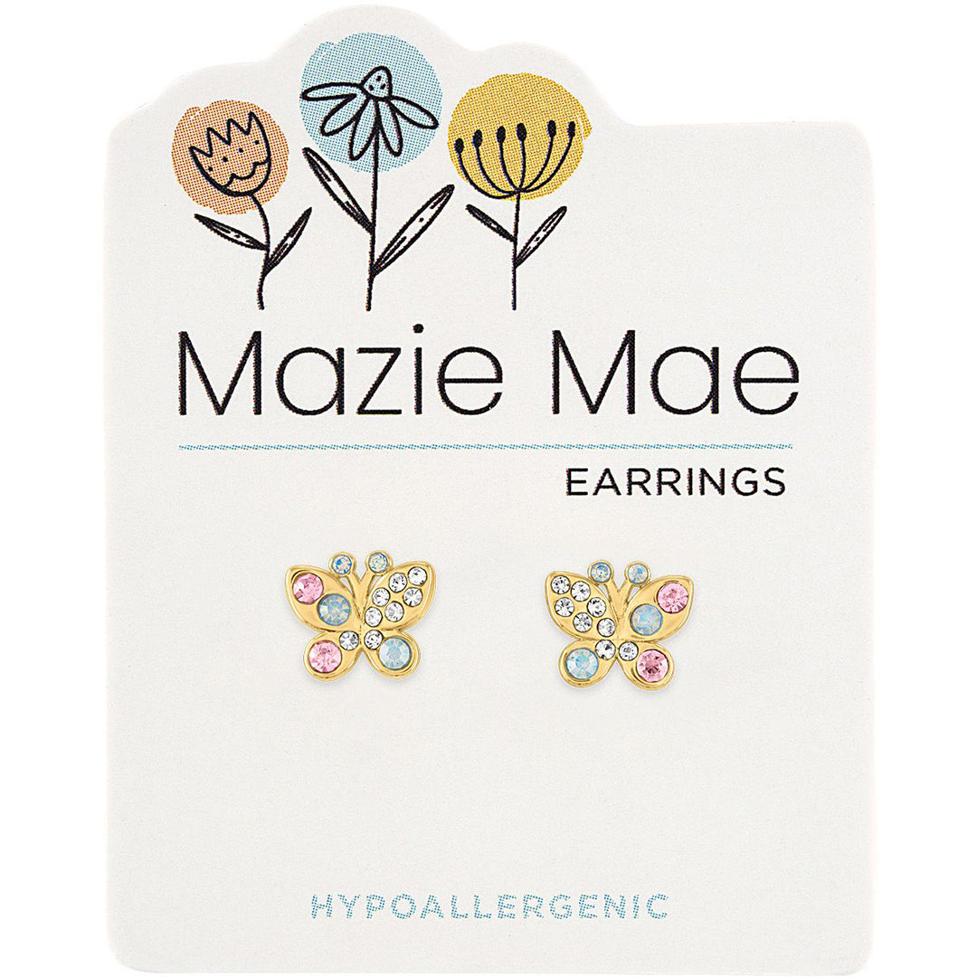 Mazie Mae White Opal & Vintage Rose Butterfly Stud Earrings