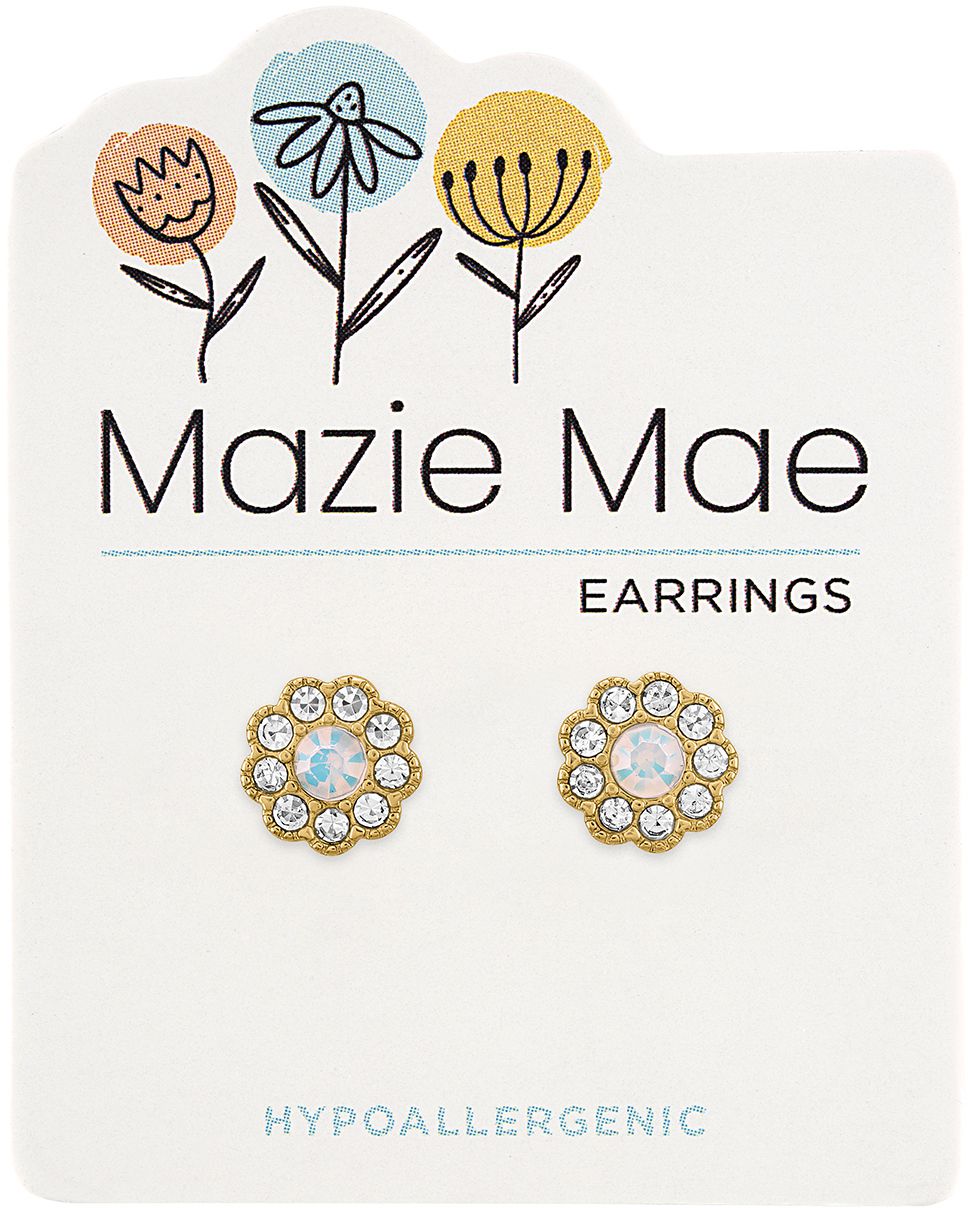 Mazie Mae Gold White Opal CZ Flower Stud Earrings