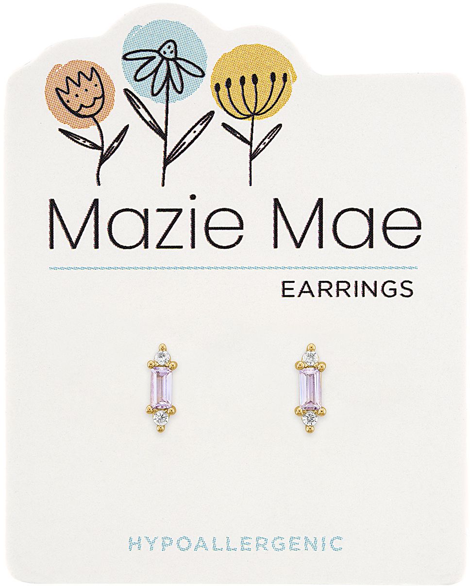 Mazie Mae Gold Tanzanite Baguette with CZs Stud Earrings