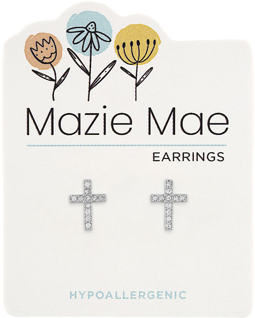 Mazie Mae Silver CZ Cross Stud Earrings