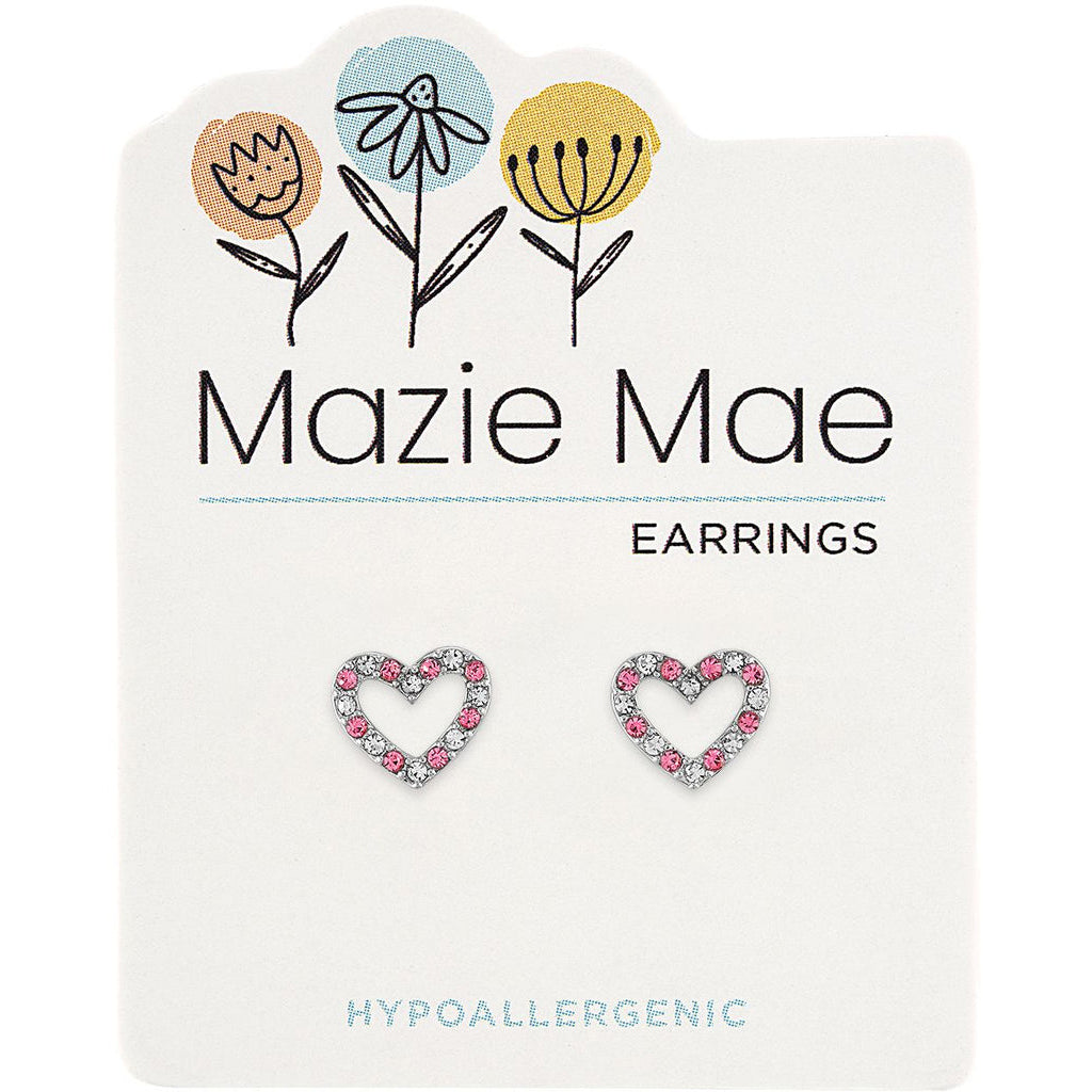 Mazie Mae Silver CZ & Light Rose Open Heart Stud Earrings
