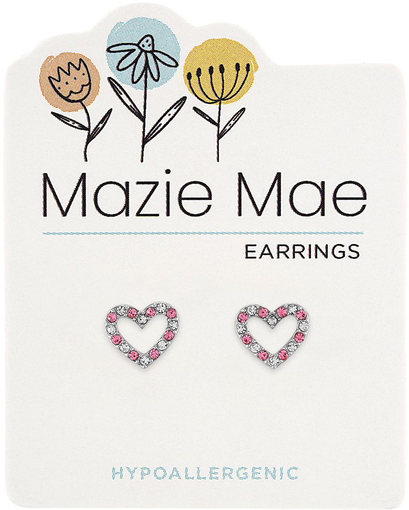 Mazie Mae Silver CZ & Light Rose Open Heart Stud Earrings