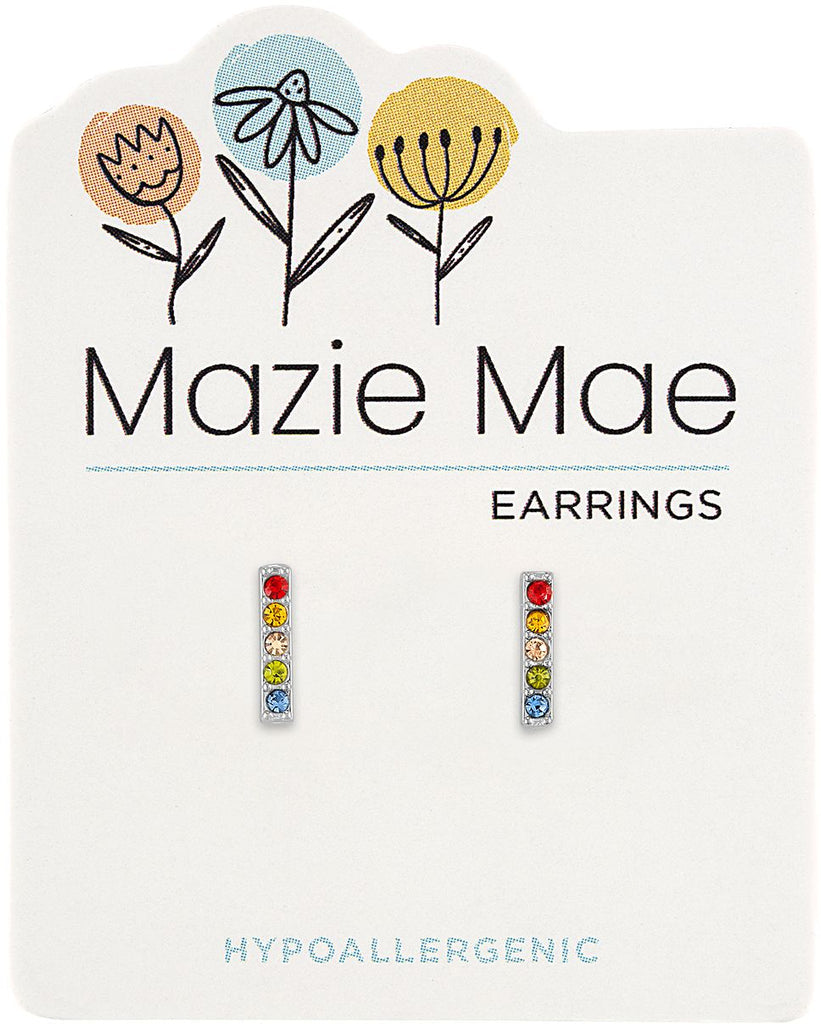 Mazie Mae Silver Multi-Color CZ Bar Stud Earrings
