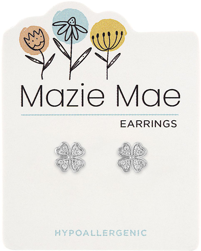 Mazie Mae Silver CZ Clover Stud Earrings