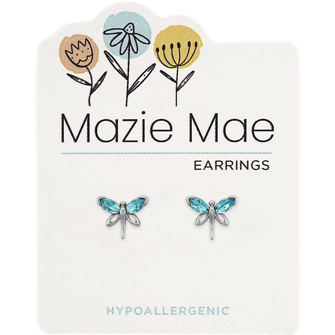 Mazie Mae Silver Aquamarine Dragonfly Stud Earrings