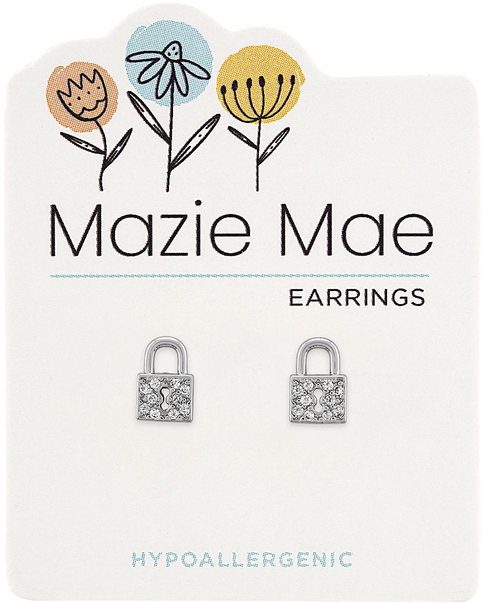 Mazie Mae Silver CZ Padlock Stud Earrings