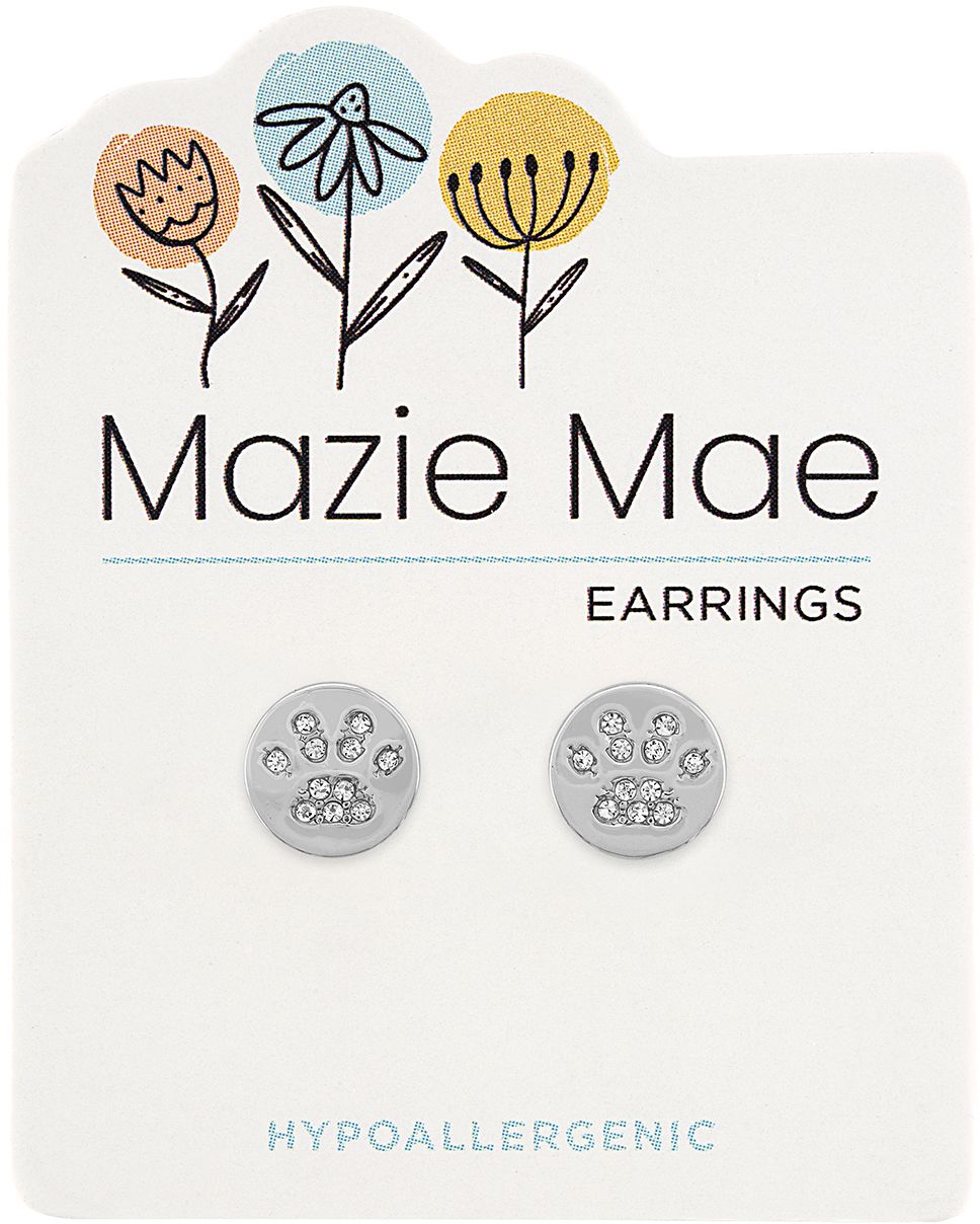 Mazie Mae Silver CZ Paw Print Stud Earrings