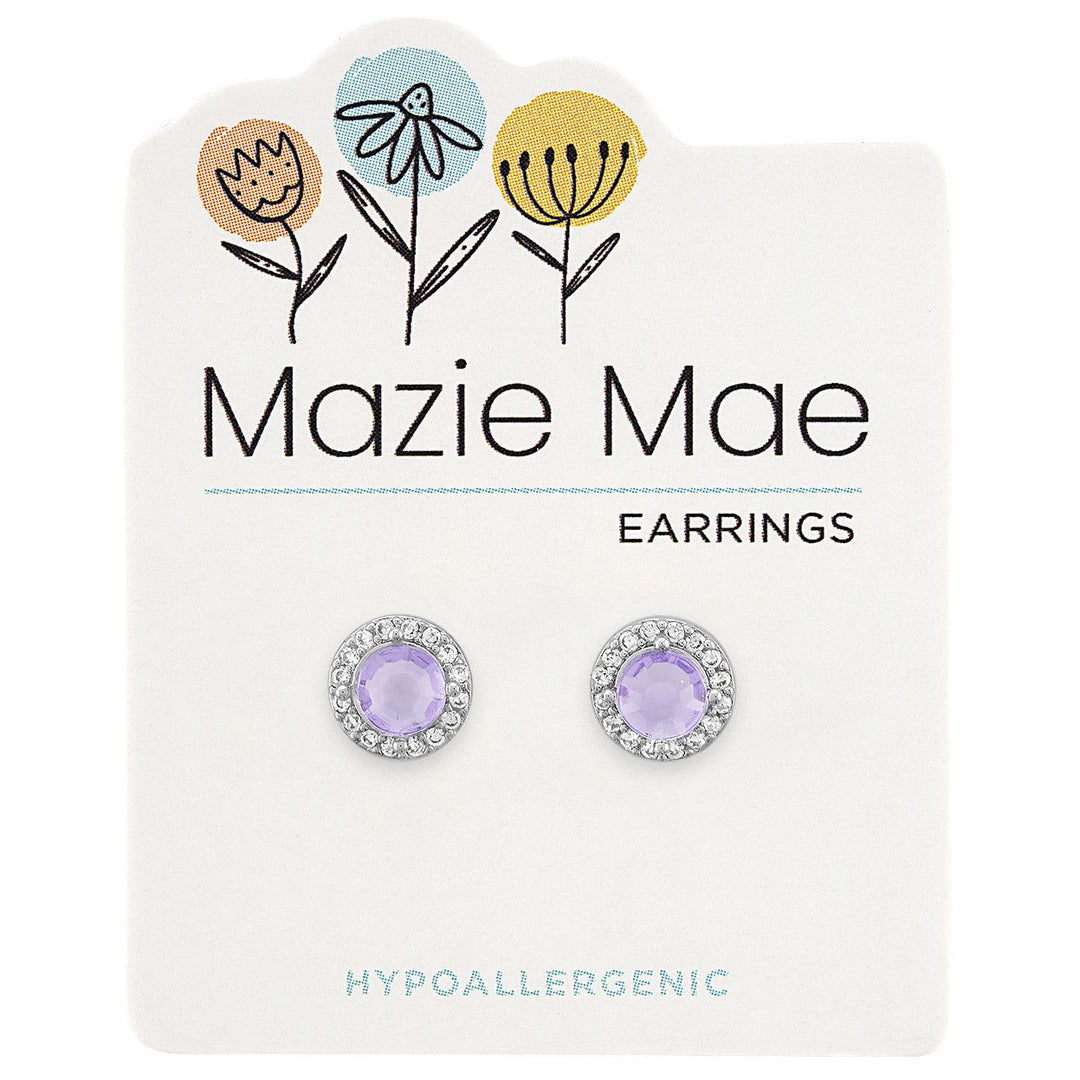 Mazie Mae Silver Provence Lavender Halo Stud Earrings