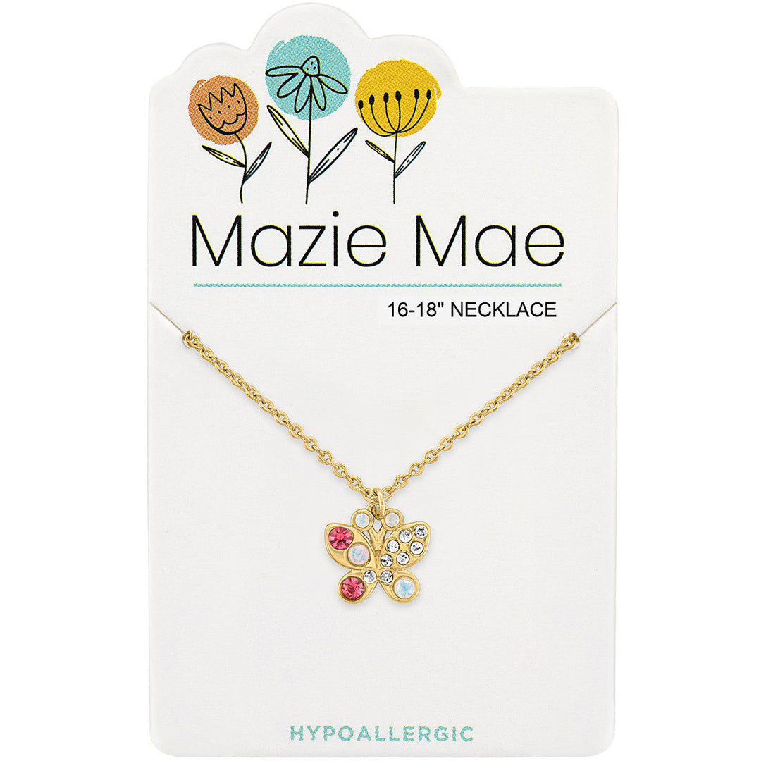 Mazie Mae Gold Opal & Vintage Rose Butterfly Necklace