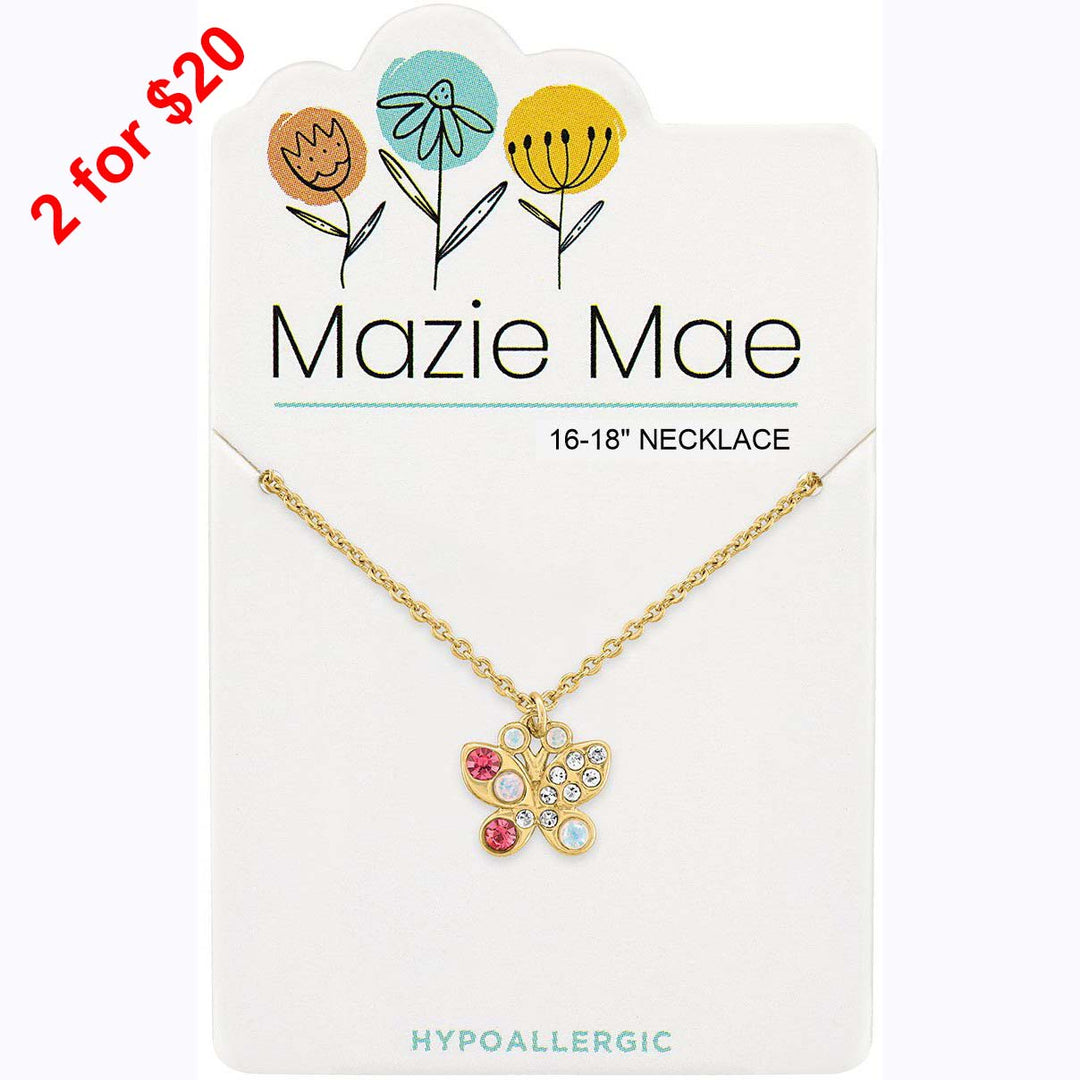 Mazie Mae Gold Opal & Vintage Rose Butterfly Necklace
