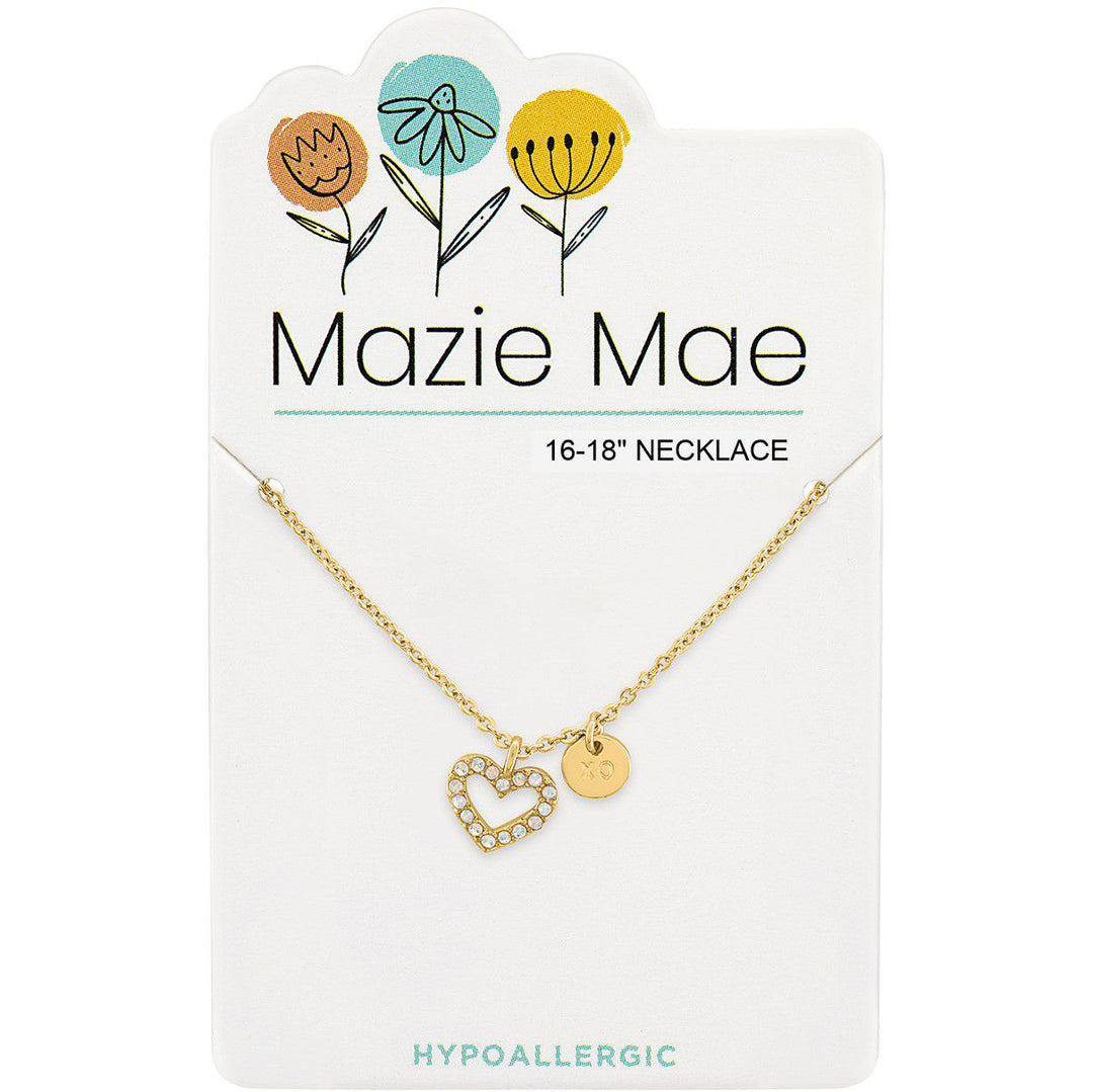 Mazie Mae Gold Open White Opal Heart & "XO" Dangle Necklace