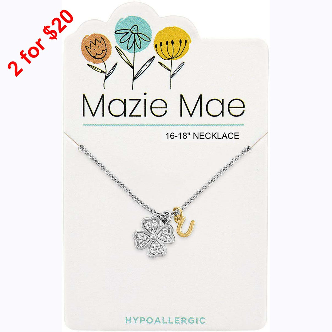 Mazie Mae Silver CZ Clover & Horseshoe Necklace