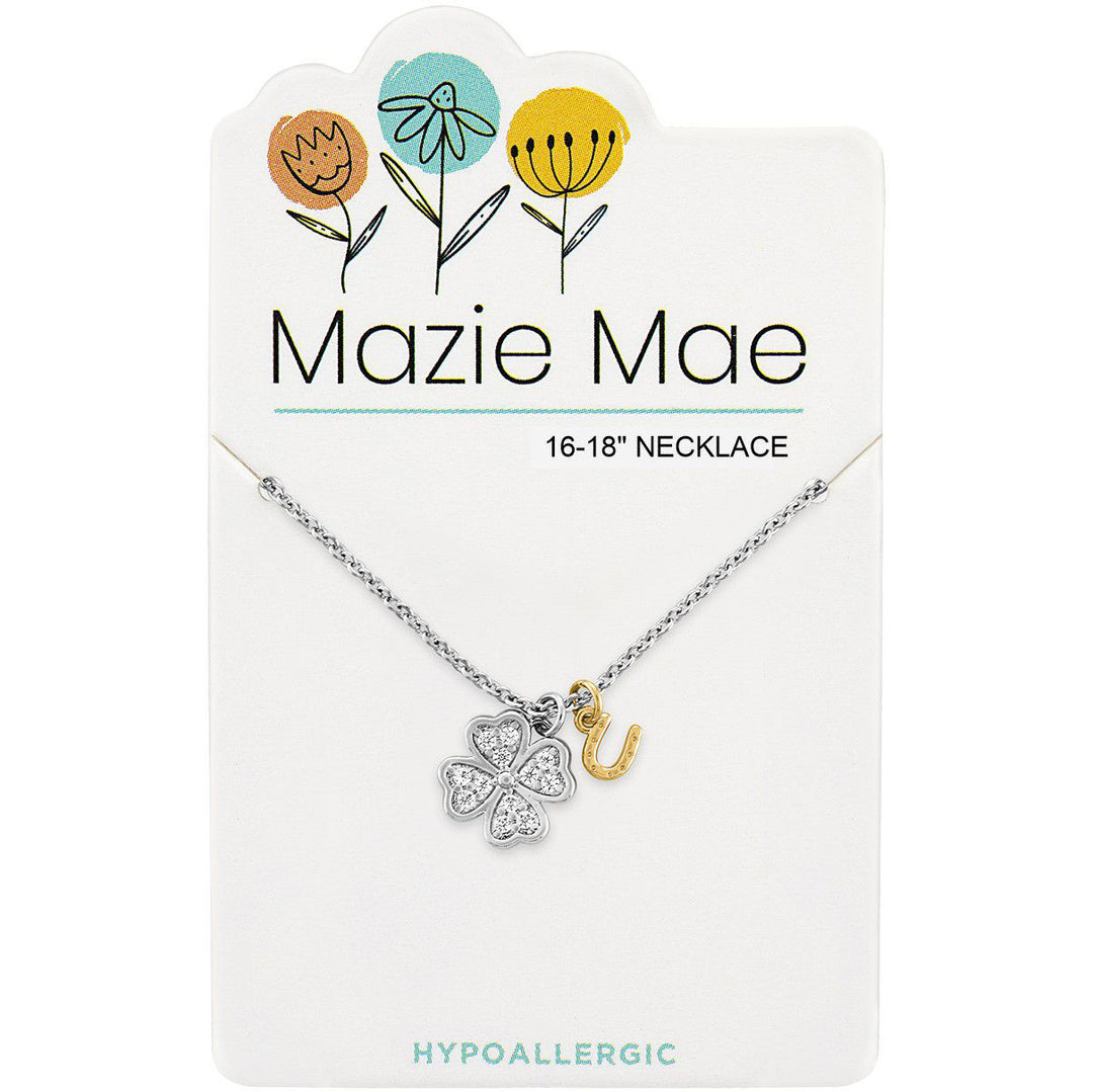 Mazie Mae Silver CZ Clover & Horseshoe Necklace