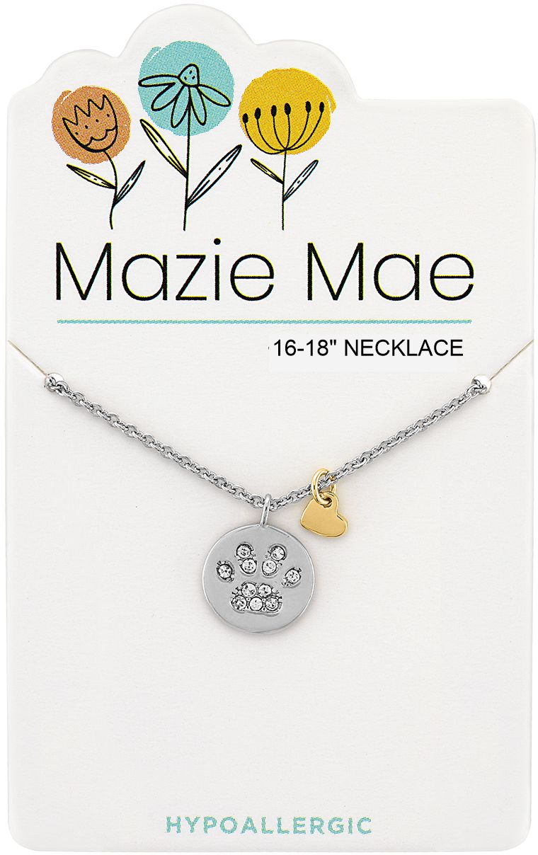 Mazie Mae Silver Paw Print Pendant & Gold Heart Dangle Necklace