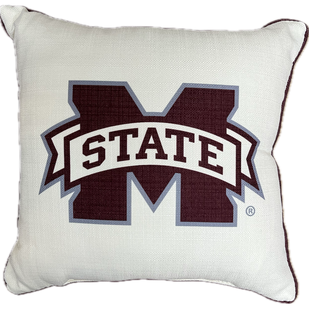 Little Birdie Pillow - Maroon M-State Logo w/Piping Garnet