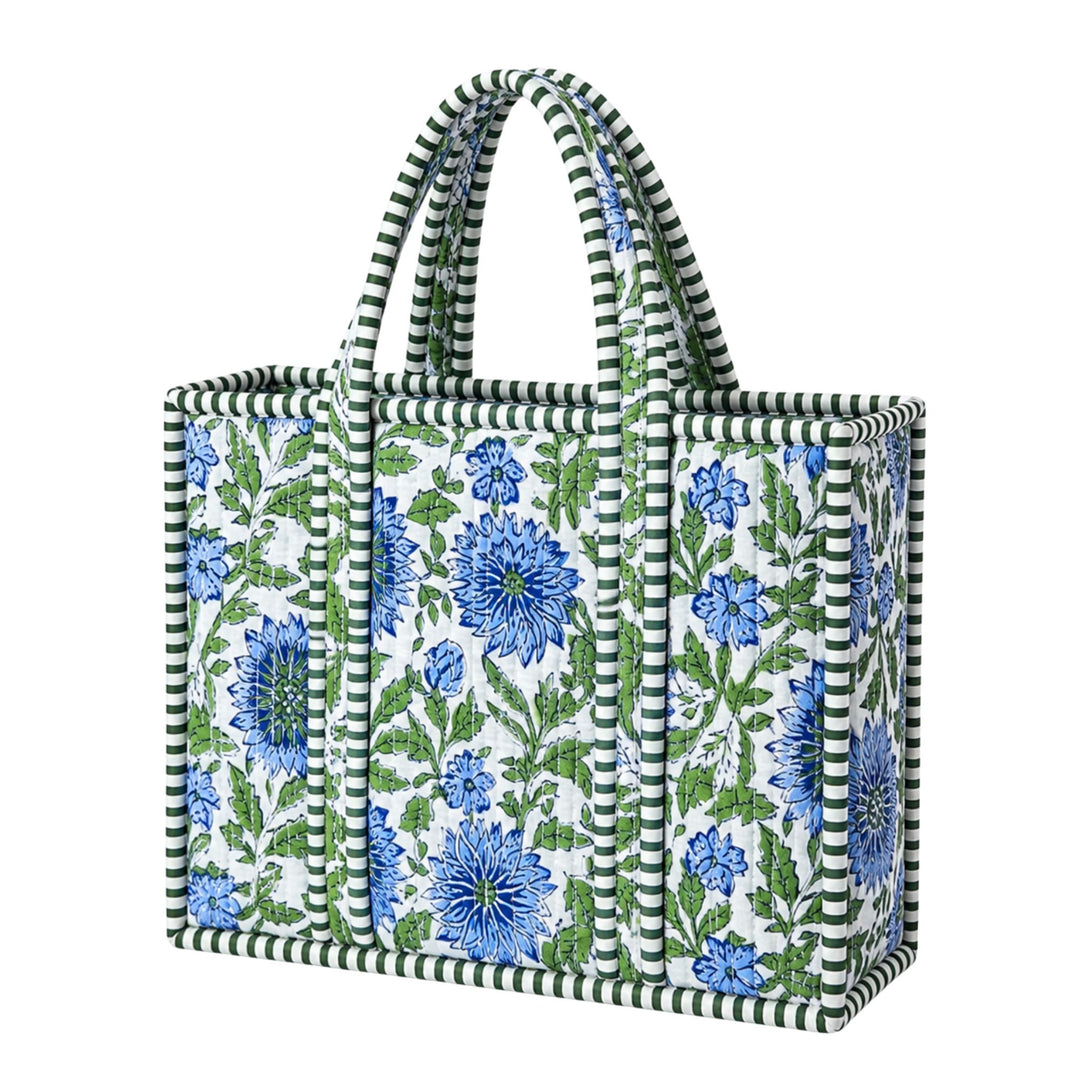 Queen Designs Mini Tote Bag - Green & Blue Floral