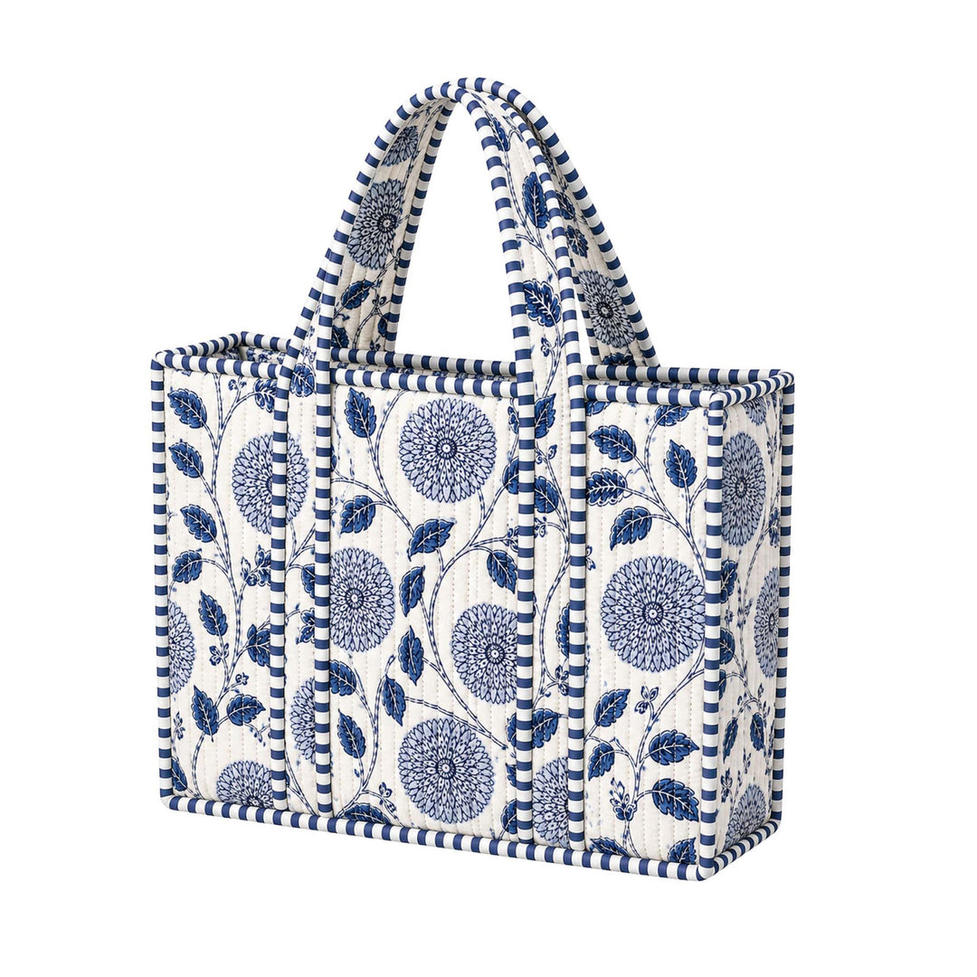 Queen Designs Blue Floral Mini Tote Bag