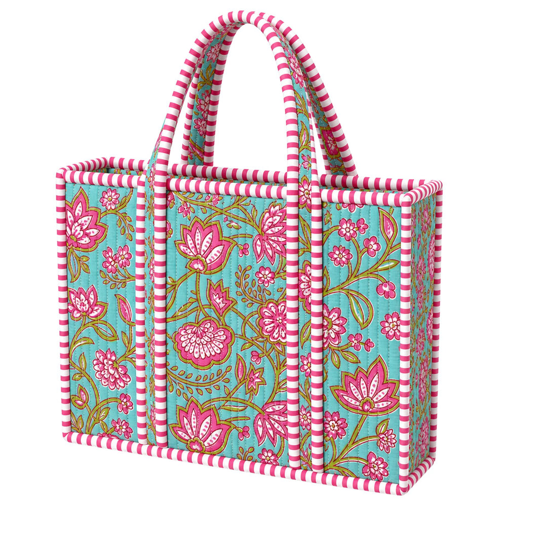 Queen Designs Pink & Blue Floral Mini Tote Bag