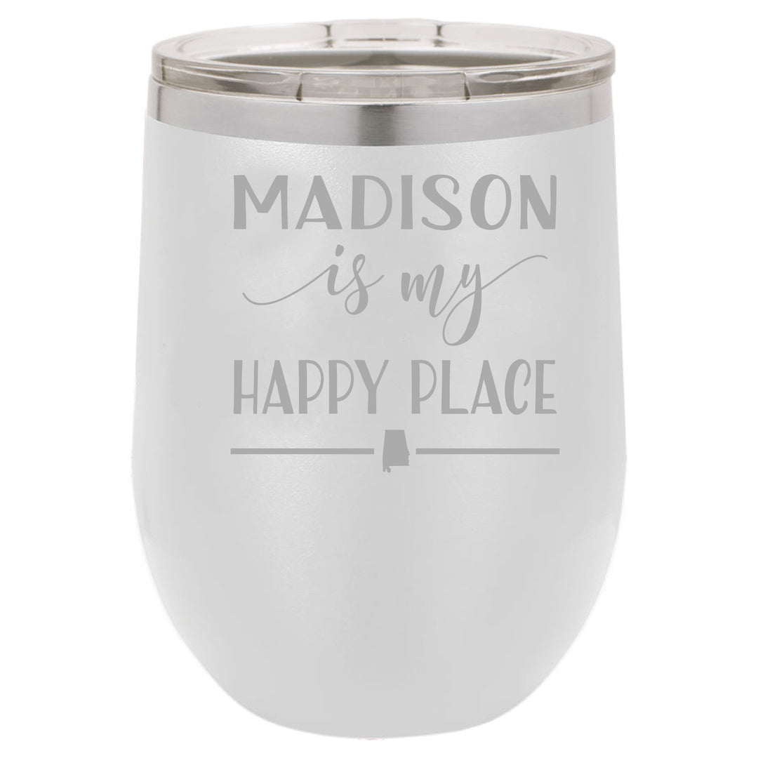 Madison Is My Happy Place 12oz White Stemless Tumbler