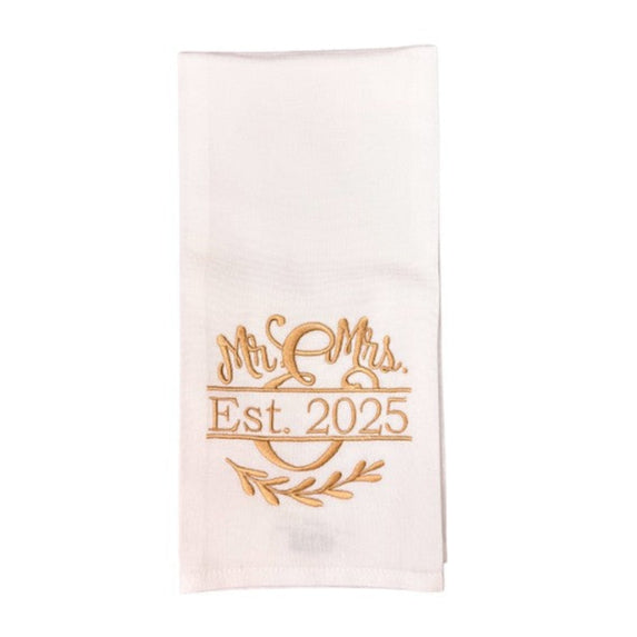 Hanging By A Thread White Towel - Mr & Mrs est 2025