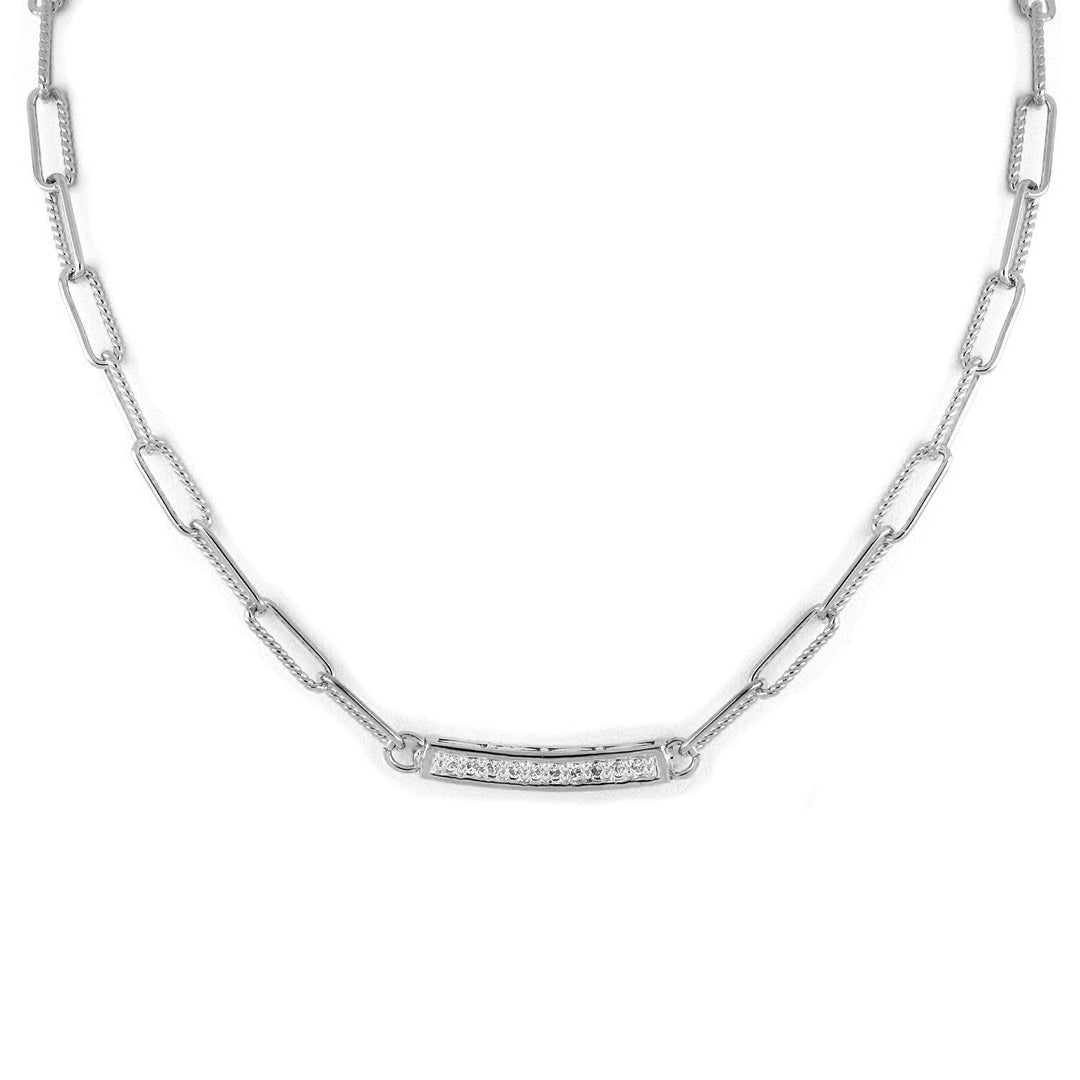 John Medeiros Diamante Necklace Link Pavé Bar - 16-18" Rhodium