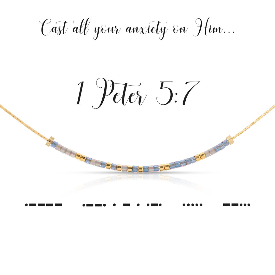 Dot & Dash Morse Code Necklace - 1 Peter 5:7