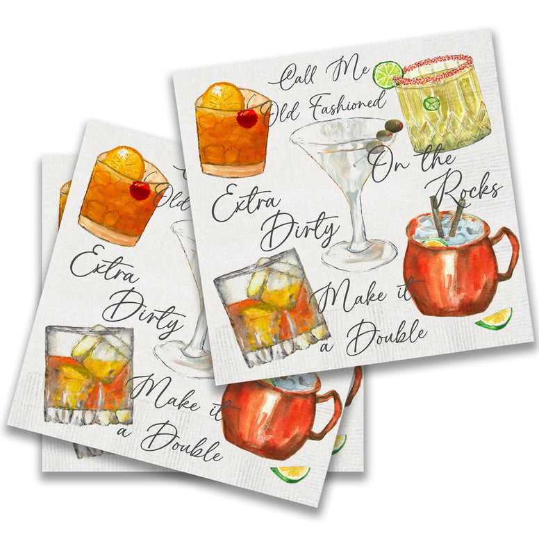 French Graffiti Cocktail Napkins - Mixed Cocktails